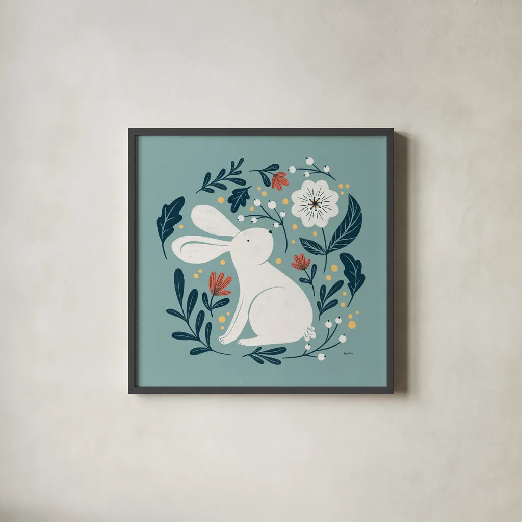 Sweet Easter III by Becky Thorns. Shown in a sleek black glass frame for a contemporary gallery look. Available as an archival giclee rolled canvas, fine art paper, or poster print. SKU 70583a.