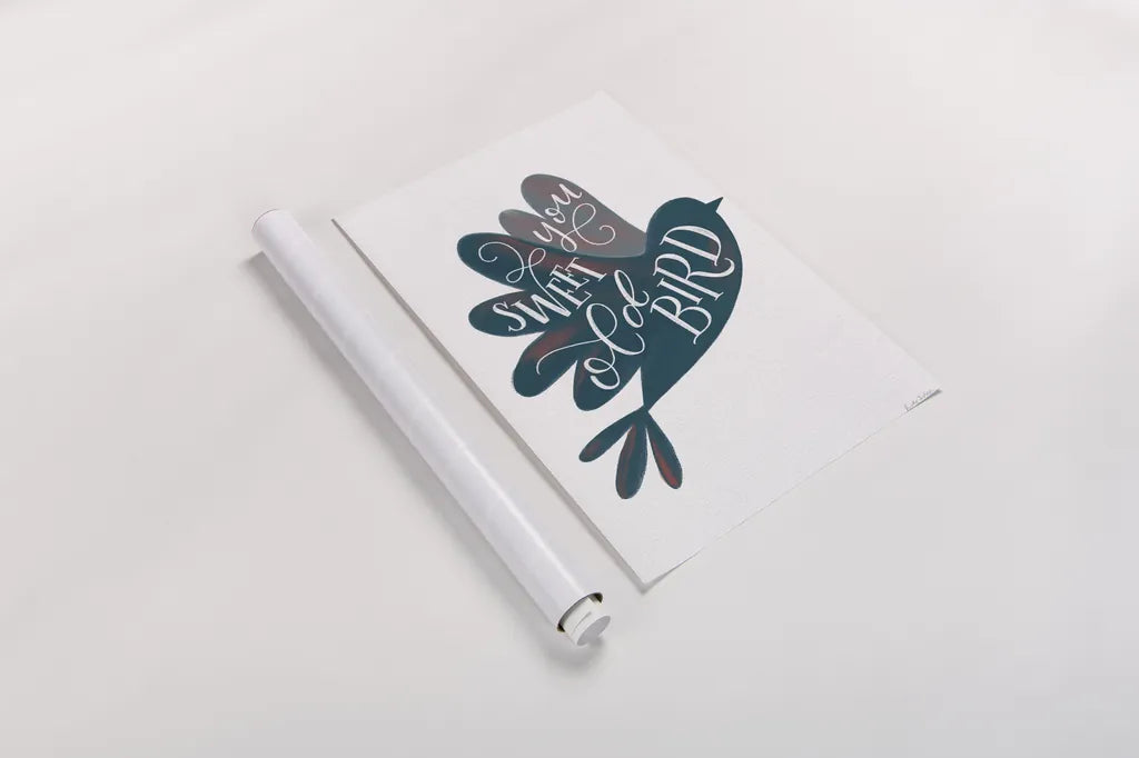 Sweet Old Bird by Becky Thorns. shown as a rolled paper print. Available as archival giclee rolled canvas, fine art paper, or poster print. SKU 61412h.