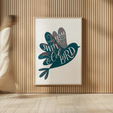 Sweet Old Bird by Becky Thorns. shown as over sized large wall art. Available as an archival giclee rolled canvas, fine art paper, or poster print. SKU 61412h.