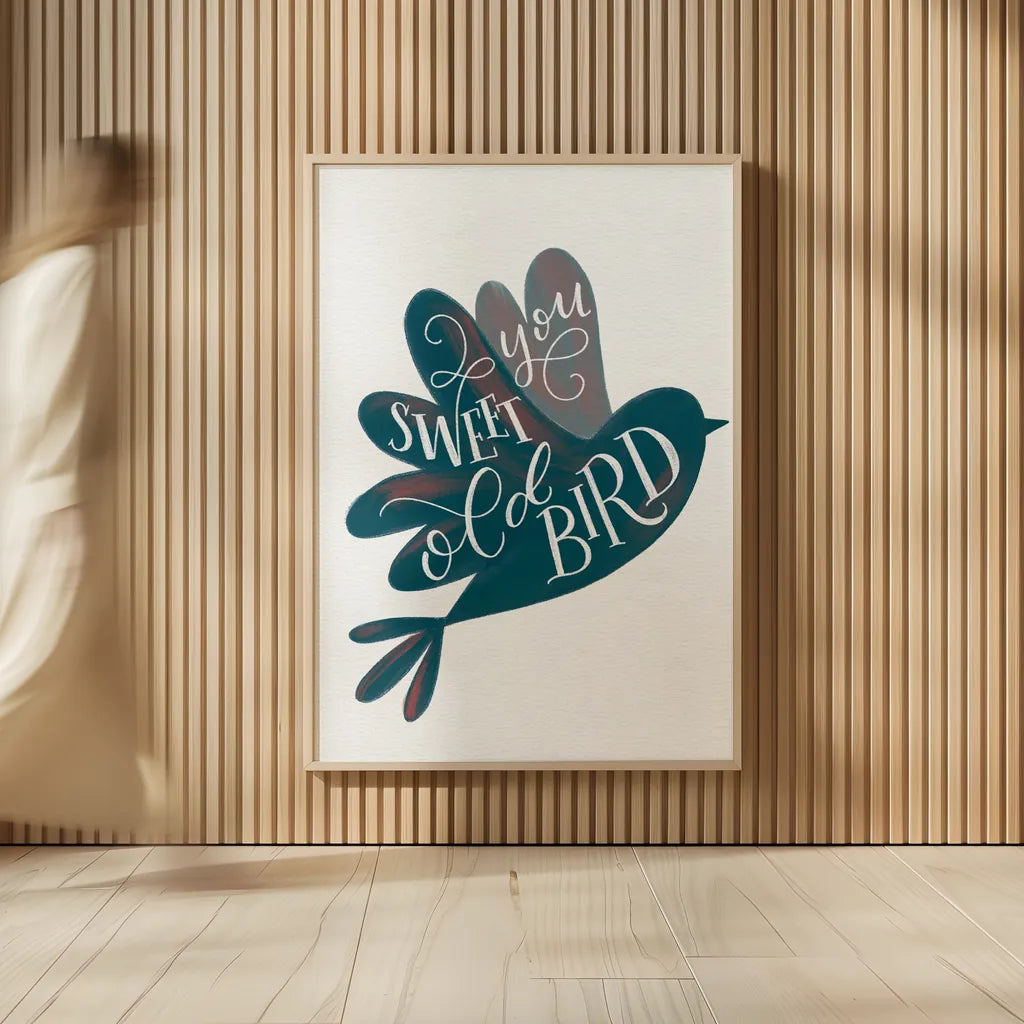 Sweet Old Bird by Becky Thorns. shown as over sized large wall art. Available as an archival giclee rolled canvas, fine art paper, or poster print. SKU 61412h.