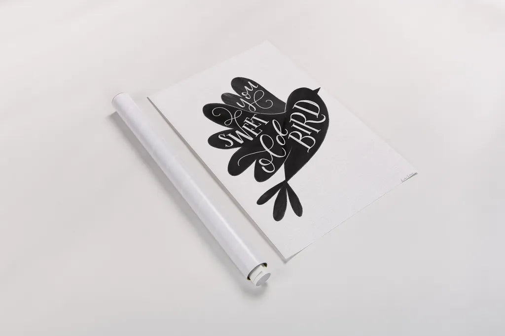 Sweet Old Bird BW by Becky Thorns. shown as a rolled paper print. Available as archival giclee rolled canvas, fine art paper, or poster print. SKU 61413h.