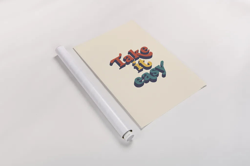 Take it Easy Modern Retro by Becky Thorns. shown as a rolled paper print. Available as archival giclee rolled canvas, fine art paper, or poster print. SKU 66920h.