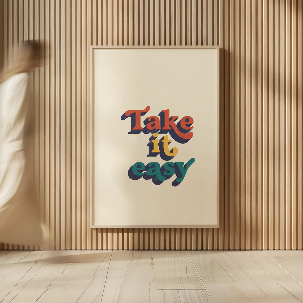Take it Easy Modern Retro by Becky Thorns. shown as over sized large wall art. Available as an archival giclee rolled canvas, fine art paper, or poster print. SKU 66920h.