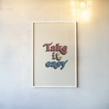Take it Easy Modern Retro by Becky Thorns. shown as a paper print in a white frame. Available as a archival giclee rolled canvas, fine art paper, or poster print. SKU 66920h.