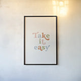 Take it Easy Pastel by Becky Thorns. shown as a paper print in a black flame. Available as a archival giclee rolled canvas, fine art paper, or poster print. SKU 67068h.