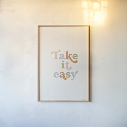Take it Easy Pastel by Becky Thorns. shown as a paper print in a natural frame. Available as a archival giclee rolled canvas, fine art paper, or poster print. SKU 67068h.
