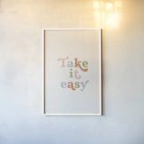 Take it Easy Pastel by Becky Thorns. shown as a paper print in a white frame. Available as a archival giclee rolled canvas, fine art paper, or poster print. SKU 67068h.