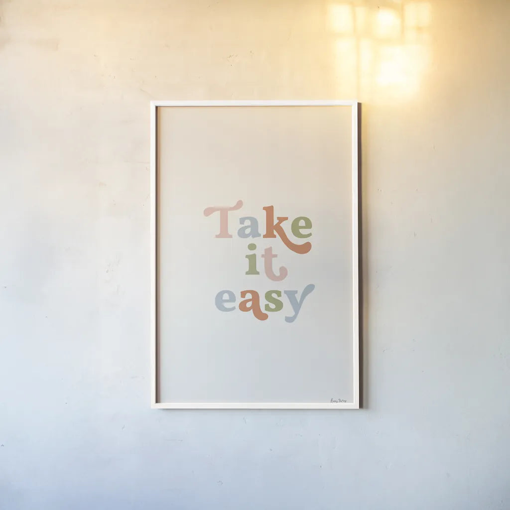Take it Easy Pastel by Becky Thorns. shown as a paper print in a white frame. Available as a archival giclee rolled canvas, fine art paper, or poster print. SKU 67068h.
