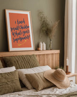 Teachers I Orange by Becky Thorns. shown as a paper print in a natural frame. Available as a archival giclee rolled canvas, fine art paper, or poster print. SKU 59204h.