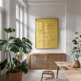 Teachers II Yellow by Becky Thorns. shown as a print in a natural wood frame in a dining room. Available as a archival giclee rolled canvas, fine art paper, or poster print. SKU 59205h.