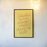 Teachers II Yellow by Becky Thorns. shown as a paper print in a black flame. Available as a archival giclee rolled canvas, fine art paper, or poster print. SKU 59205h.
