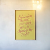 Teachers II Yellow by Becky Thorns. shown as a paper print in a natural frame. Available as a archival giclee rolled canvas, fine art paper, or poster print. SKU 59205h.