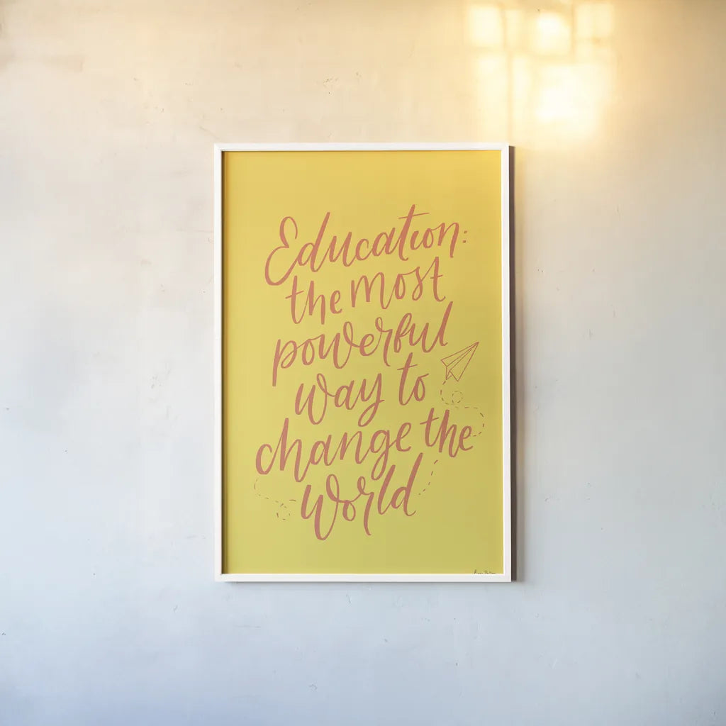 Teachers II Yellow by Becky Thorns. shown as a paper print in a white frame. Available as a archival giclee rolled canvas, fine art paper, or poster print. SKU 59205h.