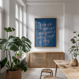 Teachers III Blue by Becky Thorns. shown as a print in a natural wood frame in a dining room. Available as a archival giclee rolled canvas, fine art paper, or poster print. SKU 59206h.