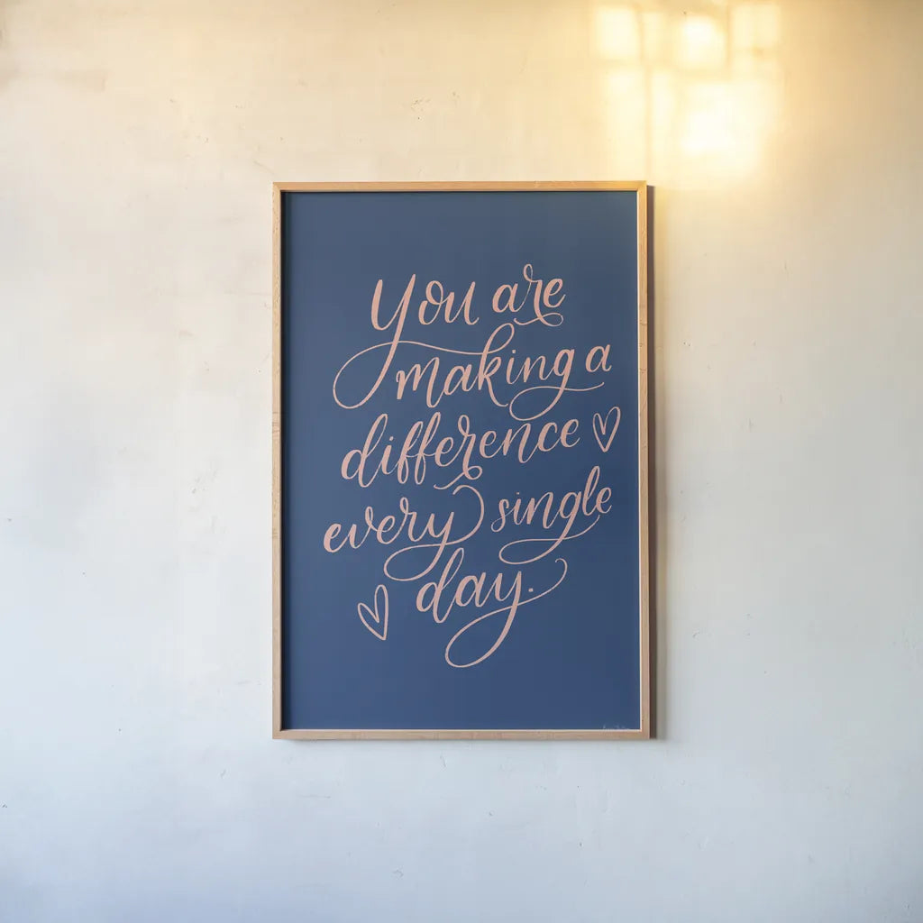 Teachers III Blue by Becky Thorns. shown as a paper print in a natural frame. Available as a archival giclee rolled canvas, fine art paper, or poster print. SKU 59206h.