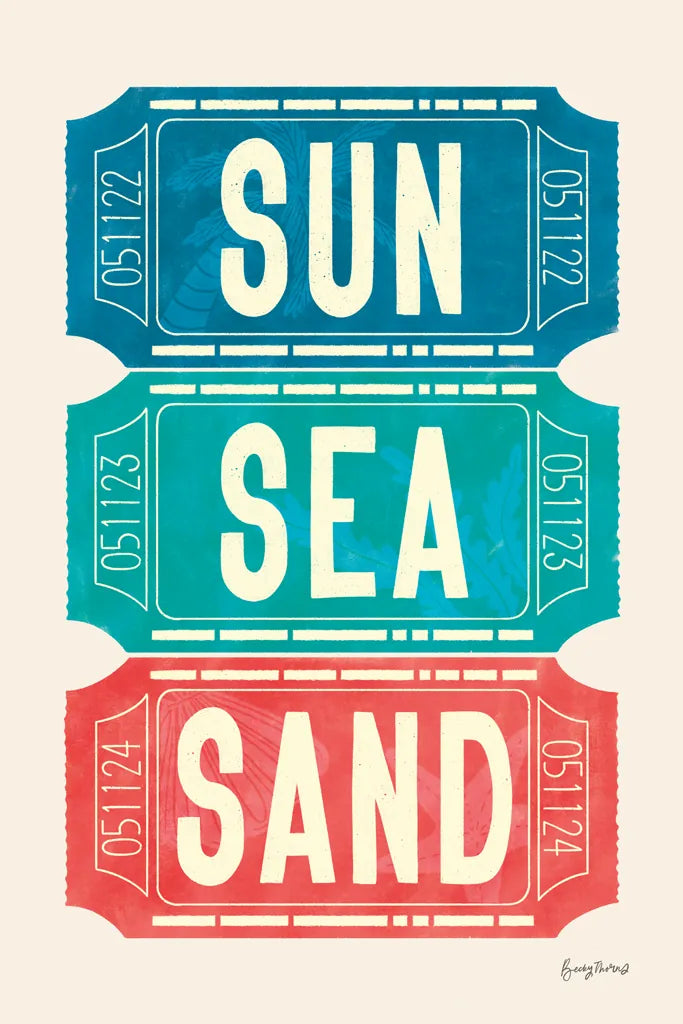 Ticket Stubs Beach by Becky Thorns. SKU 94144h. Archival Giclee Fine art print for wall decor.
