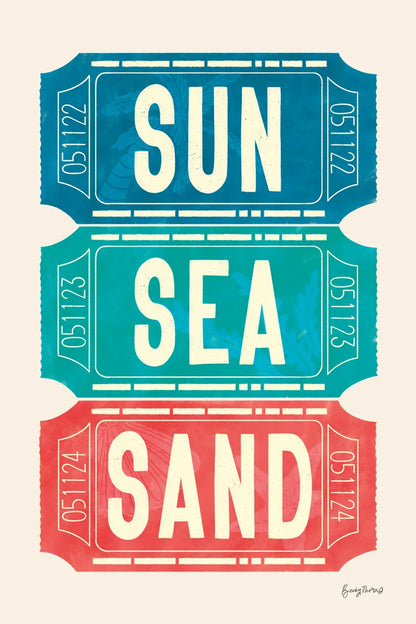 Ticket Stubs Beach by Becky Thorns. SKU 94144h. Archival Giclee Fine art print for wall decor.