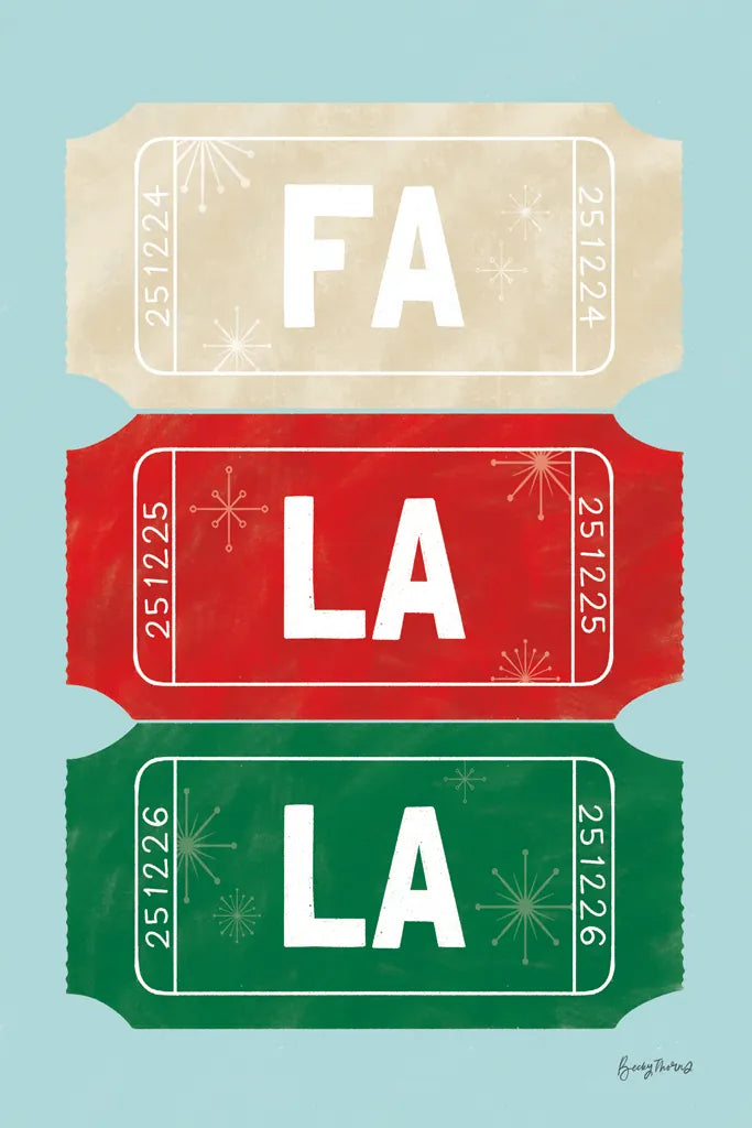 Ticket Stubs Christmas by Becky Thorns. SKU 94145h. Archival Giclee Fine art print for wall decor.