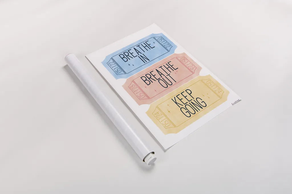 Ticket Stubs Inspiration by Becky Thorns. shown as a rolled paper print. Available as archival giclee rolled canvas, fine art paper, or poster print. SKU 94143h.