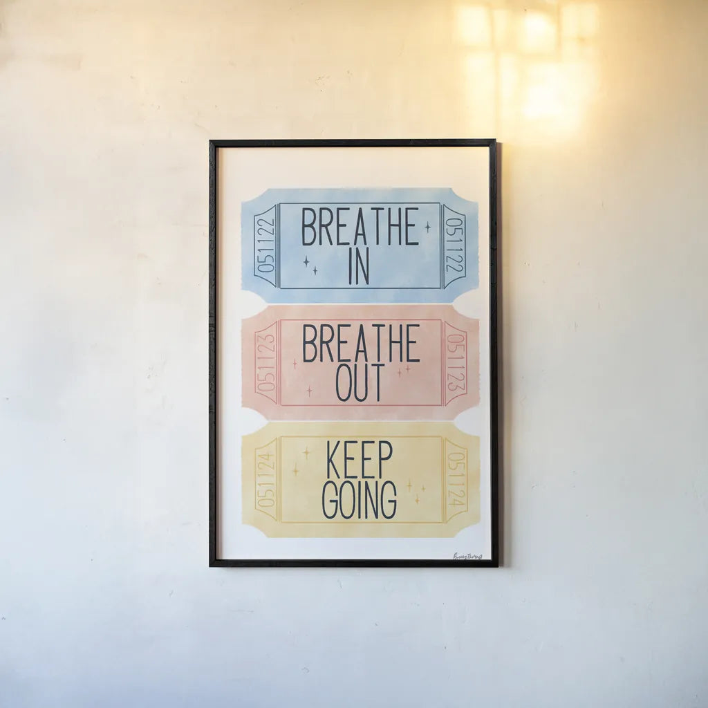 Ticket Stubs Inspiration by Becky Thorns. shown as a paper print in a black flame. Available as a archival giclee rolled canvas, fine art paper, or poster print. SKU 94143h.