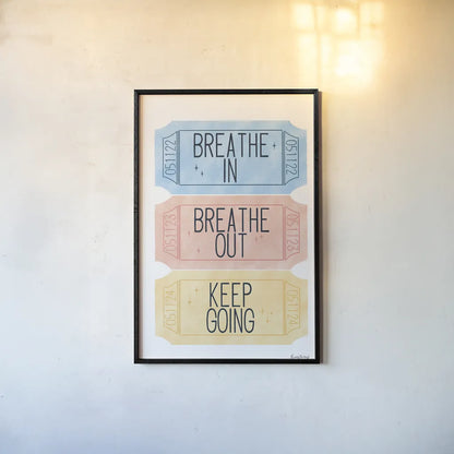 Ticket Stubs Inspiration by Becky Thorns. shown as a paper print in a black flame. Available as a archival giclee rolled canvas, fine art paper, or poster print. SKU 94143h.