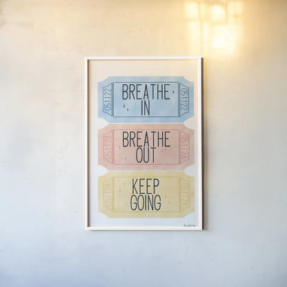 Ticket Stubs Inspiration by Becky Thorns. shown as a paper print in a white frame. Available as a archival giclee rolled canvas, fine art paper, or poster print. SKU 94143h.