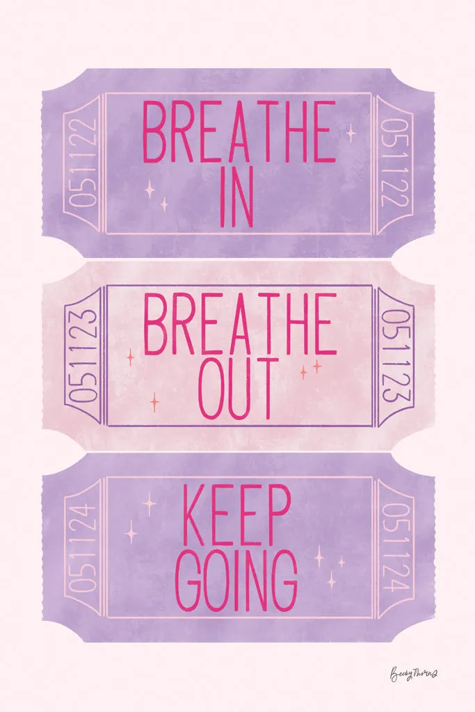Ticket Stubs Inspiration Pink and Purple by Becky Thorns. SKU 96972h. Archival Giclee Fine art print for wall decor.