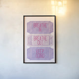 Ticket Stubs Inspiration Pink and Purple by Becky Thorns. shown as a paper print in a black flame. Available as a archival giclee rolled canvas, fine art paper, or poster print. SKU 96972h.