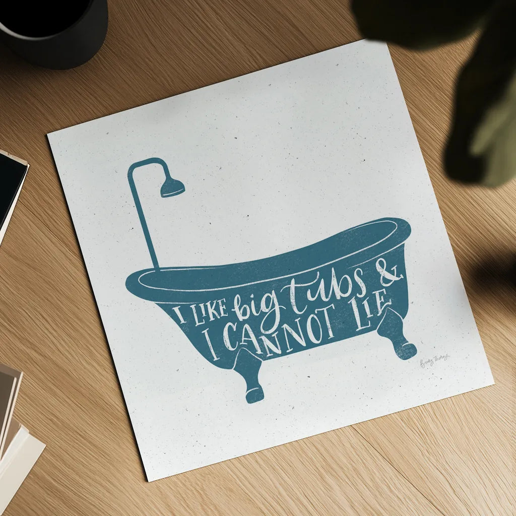 Turkish Tile Bathroom Puns I by Becky Thorns. Shown as a detailed flat fine art print, highlighting archival giclee quality. Available as an archival giclee rolled canvas, fine art paper, or poster print. SKU 58431a.