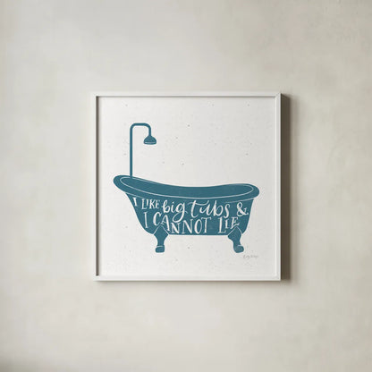 Turkish Tile Bathroom Puns I by Becky Thorns. Shown in a crisp white glass frame for a clean and minimalist style. Available as an archival giclee rolled canvas, fine art paper, or poster print. SKU 58431a.