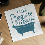 Turkish Tile Bathroom Puns II by Becky Thorns. Shown as a detailed flat fine art print, highlighting archival giclee quality. Available as an archival giclee rolled canvas, fine art paper, or poster print. SKU 58432a.