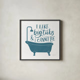 Turkish Tile Bathroom Puns II by Becky Thorns. Shown in a sleek black glass frame for a contemporary gallery look. Available as an archival giclee rolled canvas, fine art paper, or poster print. SKU 58432a.
