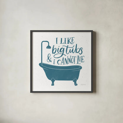 Turkish Tile Bathroom Puns II by Becky Thorns. Shown in a sleek black glass frame for a contemporary gallery look. Available as an archival giclee rolled canvas, fine art paper, or poster print. SKU 58432a.