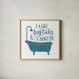 Turkish Tile Bathroom Puns II by Becky Thorns. Shown in a natural wood glass frame for a timeless modern aesthetic. Available as an archival giclee rolled canvas, fine art paper, or poster print. SKU 58432a.