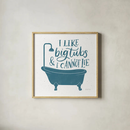 Turkish Tile Bathroom Puns II by Becky Thorns. Shown in a natural wood glass frame for a timeless modern aesthetic. Available as an archival giclee rolled canvas, fine art paper, or poster print. SKU 58432a.