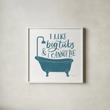 Turkish Tile Bathroom Puns II by Becky Thorns. Shown in a crisp white glass frame for a clean and minimalist style. Available as an archival giclee rolled canvas, fine art paper, or poster print. SKU 58432a.