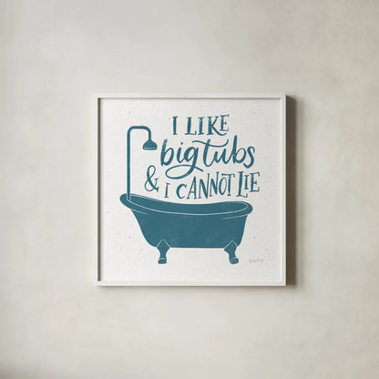 Turkish Tile Bathroom Puns II by Becky Thorns. Shown in a crisp white glass frame for a clean and minimalist style. Available as an archival giclee rolled canvas, fine art paper, or poster print. SKU 58432a.