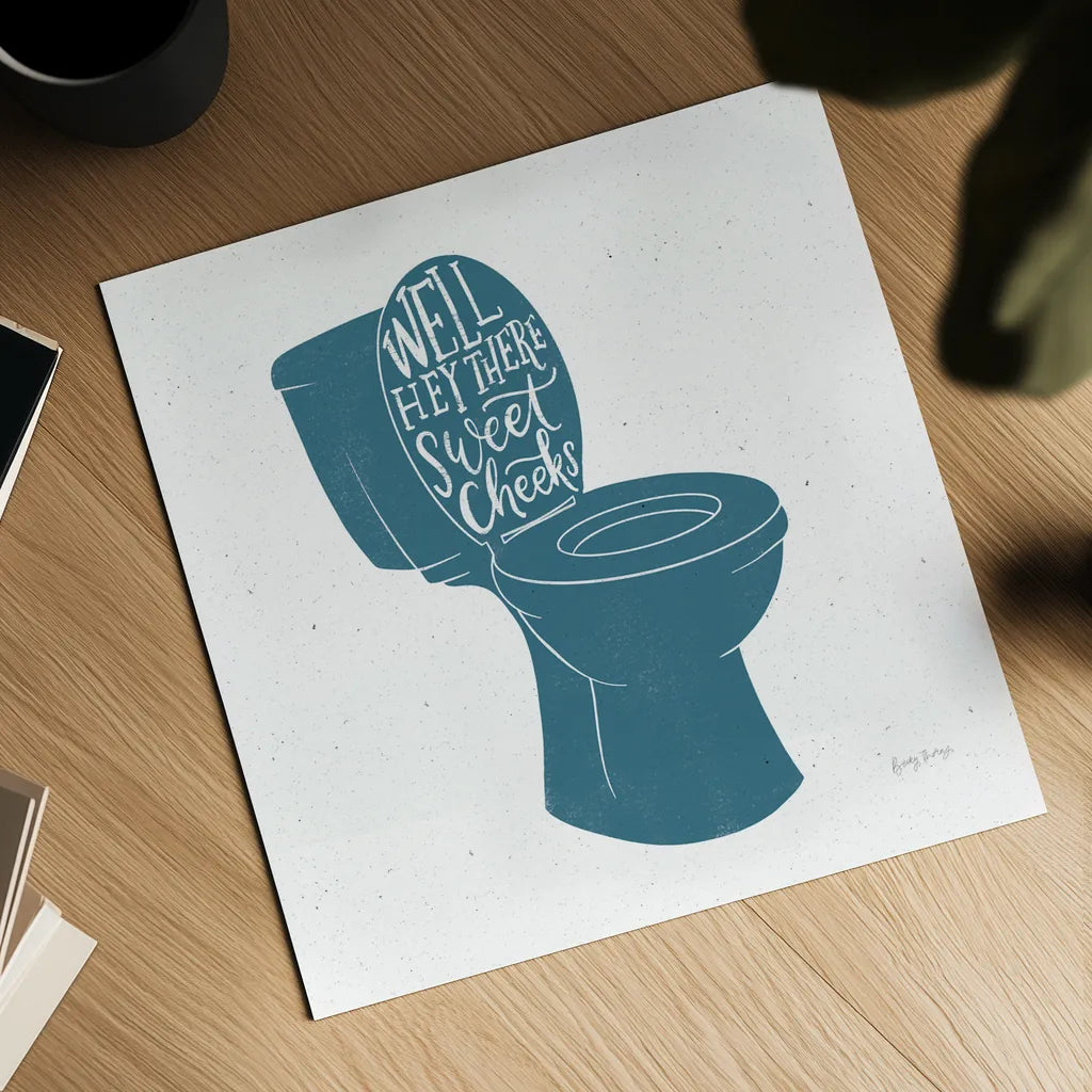 Turkish Tile Bathroom Puns IV by Becky Thorns. Shown as a detailed flat fine art print, highlighting archival giclee quality. Available as an archival giclee rolled canvas, fine art paper, or poster print. SKU 58434a.