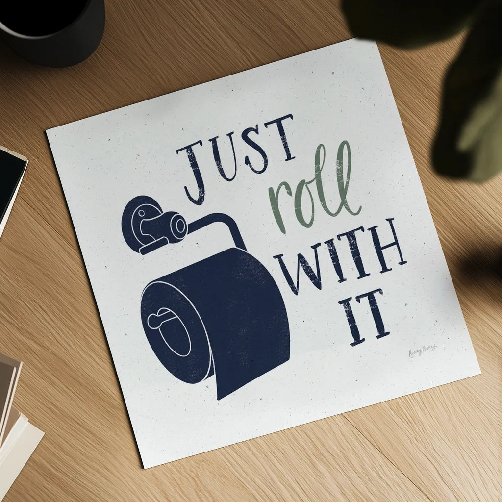 Turkish Tile Bathroom Puns V BG by Becky Thorns. Shown as a detailed flat fine art print, highlighting archival giclee quality. Available as an archival giclee rolled canvas, fine art paper, or poster print. SKU 62311a.