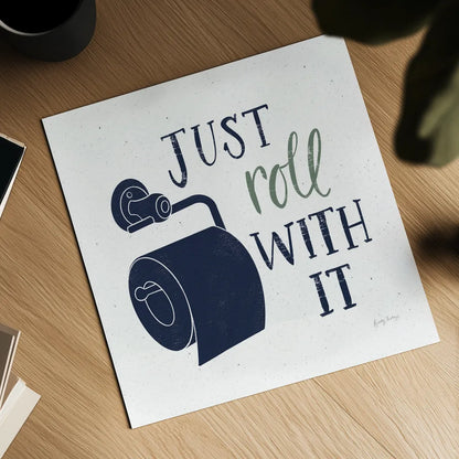 Turkish Tile Bathroom Puns V BG by Becky Thorns. Shown as a detailed flat fine art print, highlighting archival giclee quality. Available as an archival giclee rolled canvas, fine art paper, or poster print. SKU 62311a.