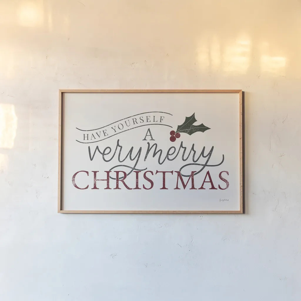 Vintage Christmas IV by Becky Thorns. shown as a paper print in a natural frame. Available as a archival giclee rolled canvas, fine art paper, or poster print. SKU 60044i.