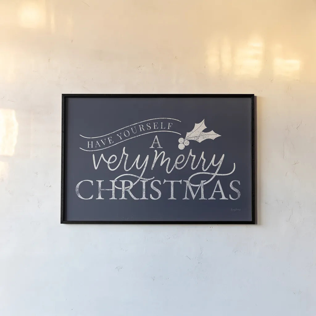 Vintage Christmas IV Blue by Becky Thorns. shown as a paper print in a black flame. Available as a archival giclee rolled canvas, fine art paper, or poster print. SKU 60047i.