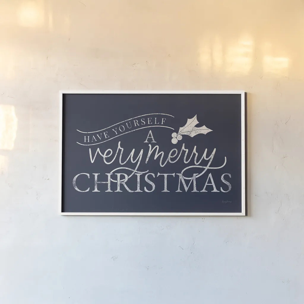 Vintage Christmas IV Blue by Becky Thorns. shown as a paper print in a white frame. Available as a archival giclee rolled canvas, fine art paper, or poster print. SKU 60047i.