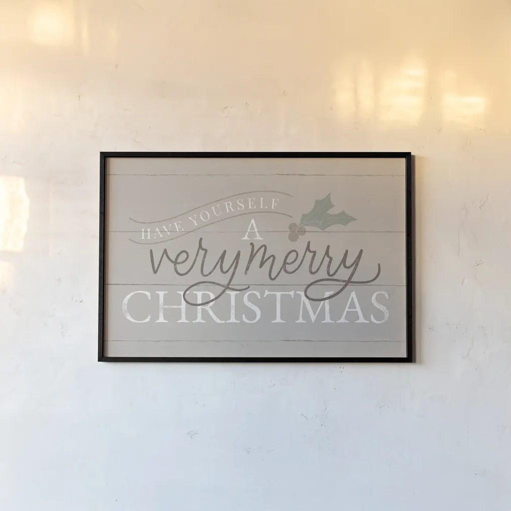 Vintage Christmas IV Neutral by Becky Thorns. shown as a paper print in a black flame. Available as a archival giclee rolled canvas, fine art paper, or poster print. SKU 68673i.