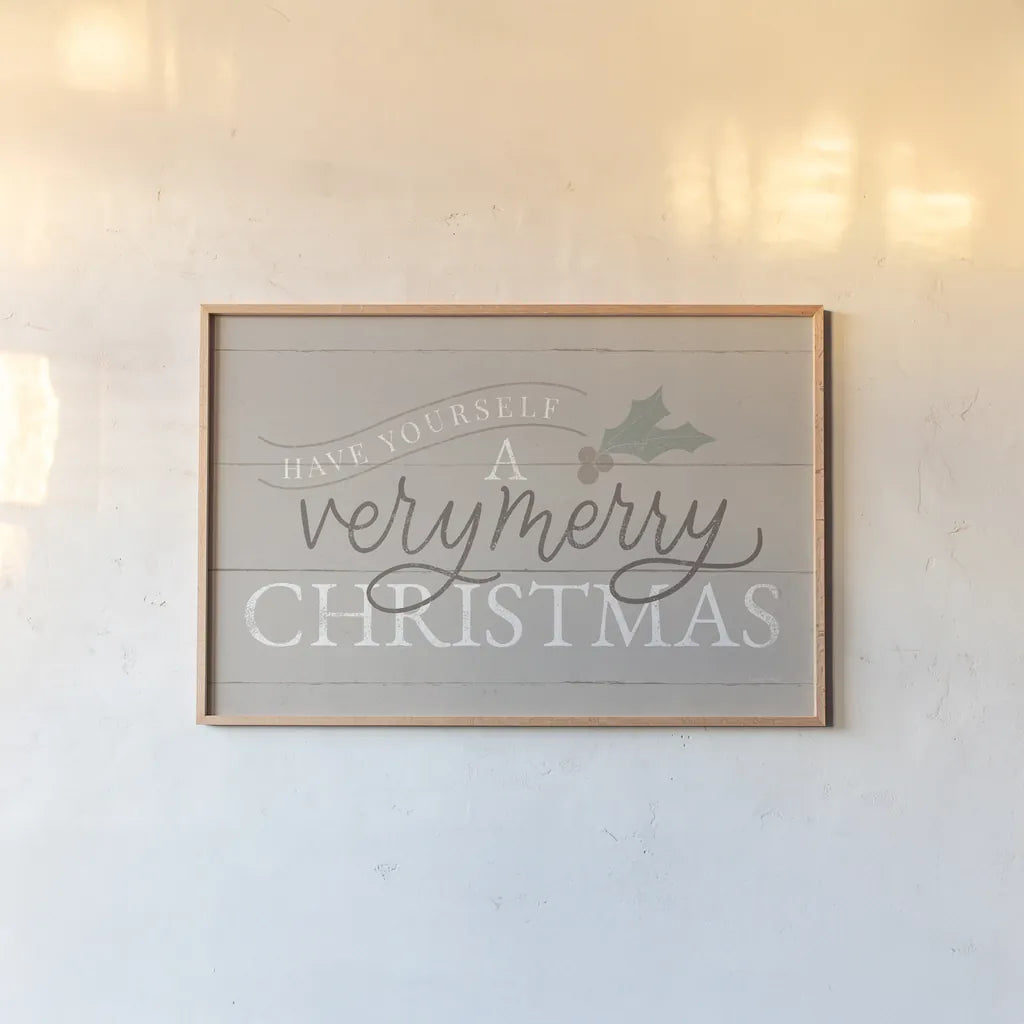 Vintage Christmas IV Neutral by Becky Thorns. shown as a paper print in a natural frame. Available as a archival giclee rolled canvas, fine art paper, or poster print. SKU 68673i.