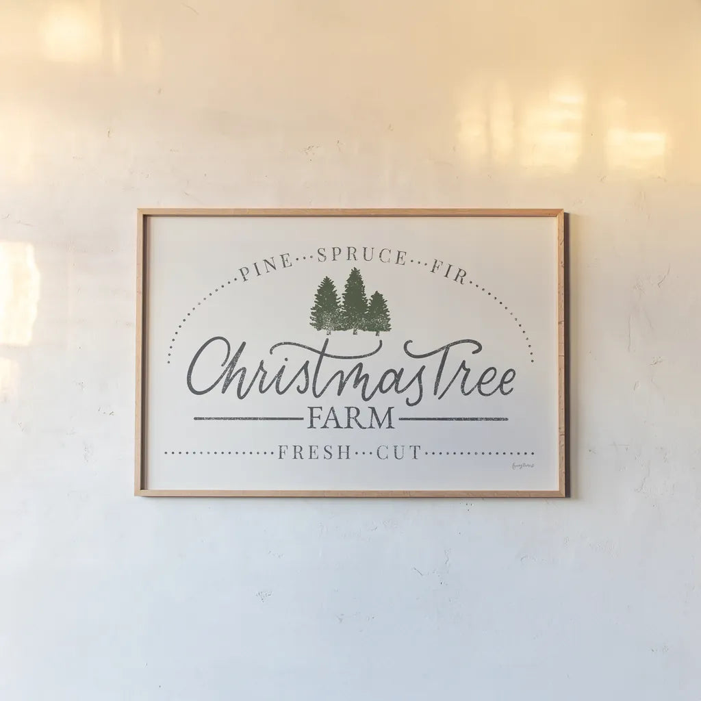 Vintage Christmas Sign I by Becky Thorns. shown as a paper print in a natural frame. Available as a archival giclee rolled canvas, fine art paper, or poster print. SKU 60018i.