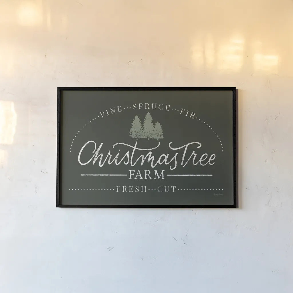 Vintage Christmas Sign I Green by Becky Thorns. shown as a paper print in a black flame. Available as a archival giclee rolled canvas, fine art paper, or poster print. SKU 60020i.