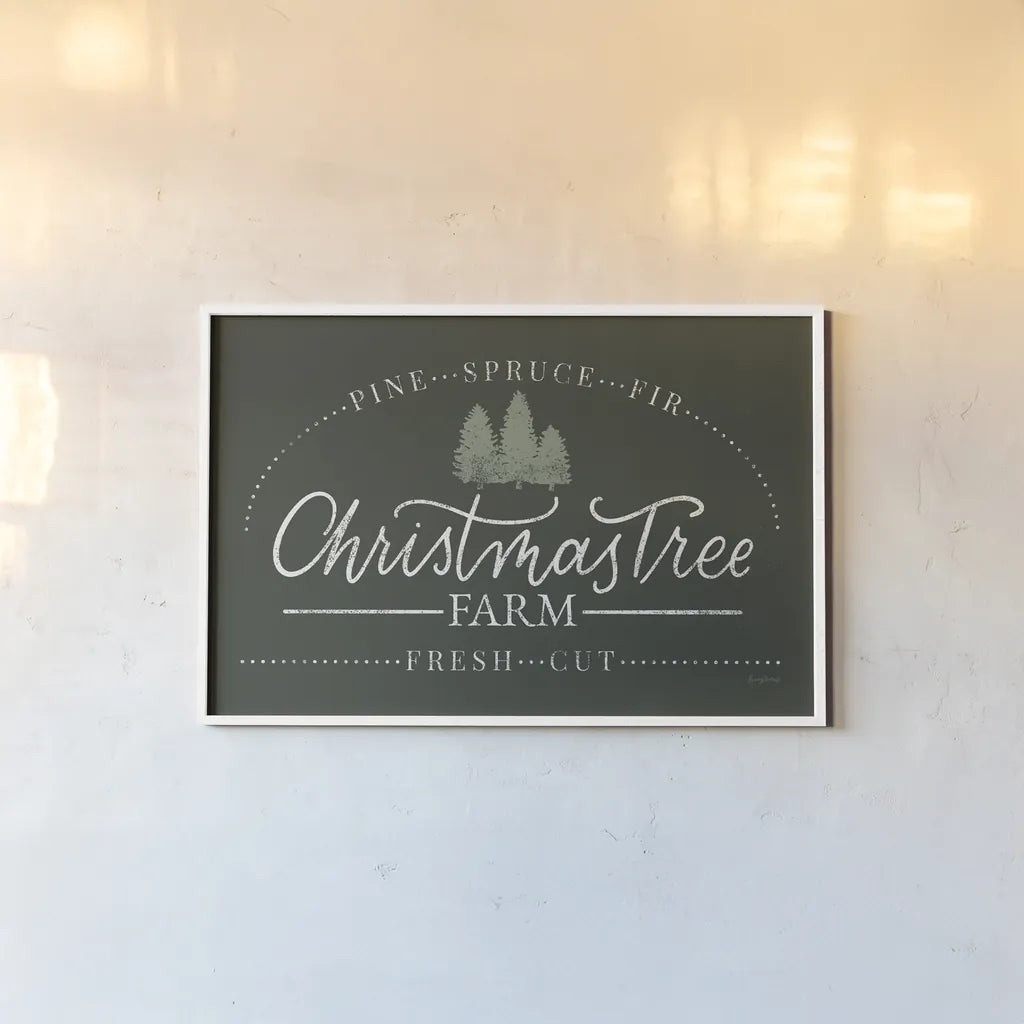 Vintage Christmas Sign I Green by Becky Thorns. shown as a paper print in a white frame. Available as a archival giclee rolled canvas, fine art paper, or poster print. SKU 60020i.