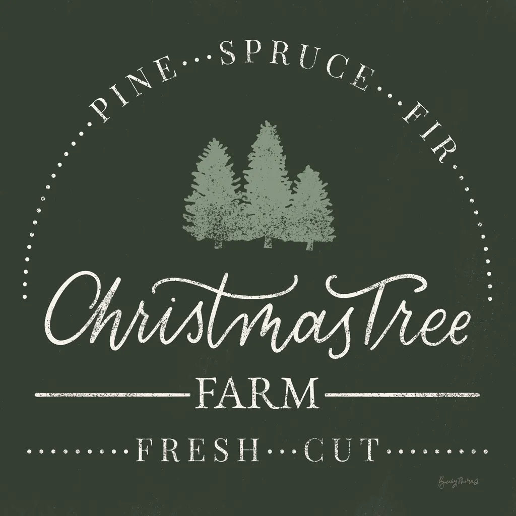 Vintage Christmas Sign I Green Sq by Becky Thorns. SKU 84821a. Archival Giclee Fine art print for wall decor.