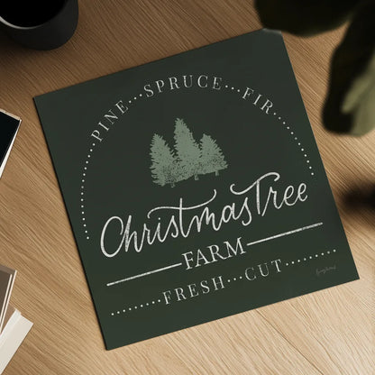 Vintage Christmas Sign I Green Sq by Becky Thorns. Shown as a detailed flat fine art print, highlighting archival giclee quality. Available as an archival giclee rolled canvas, fine art paper, or poster print. SKU 84821a.